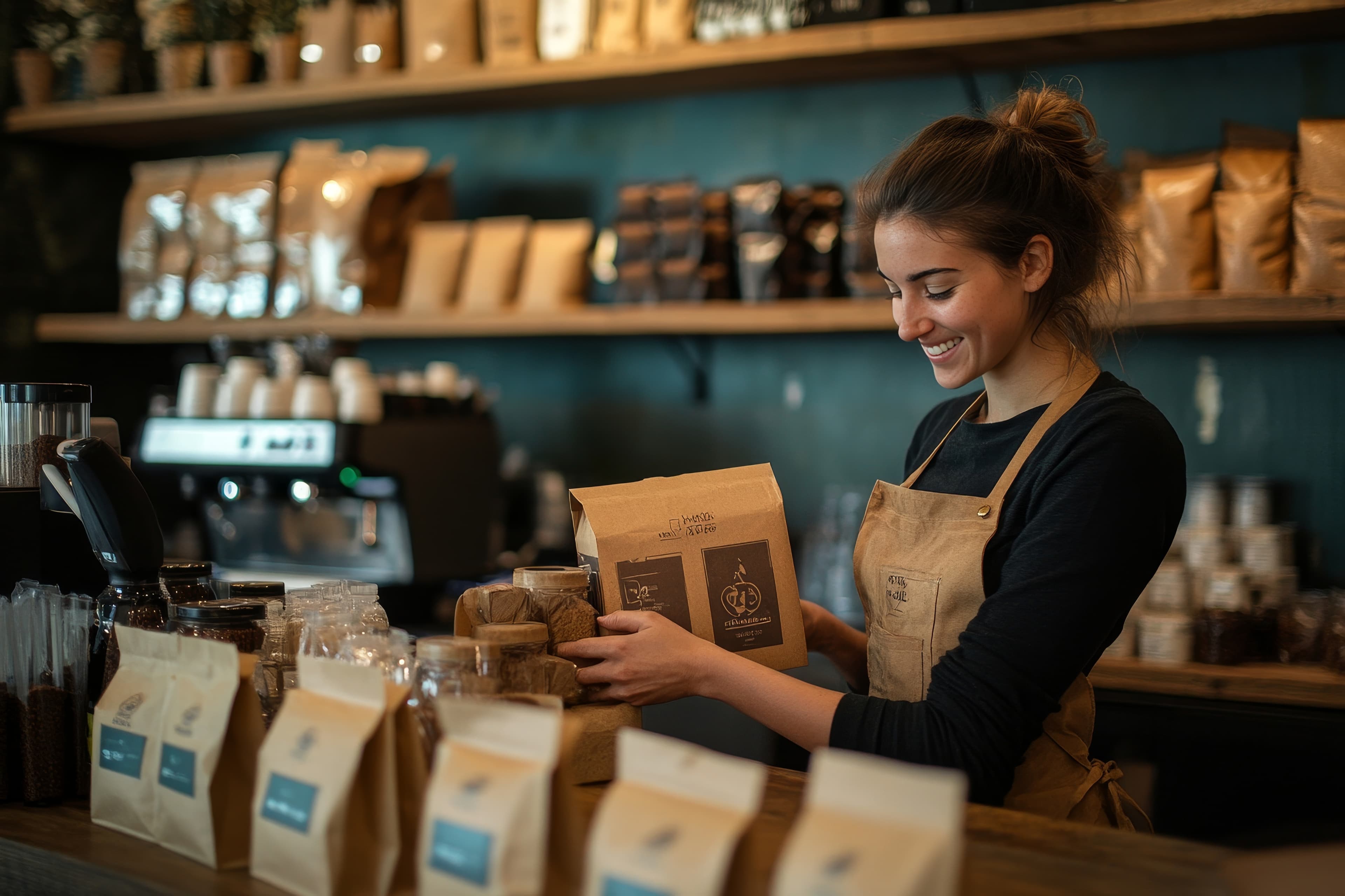 Barista preparing coffee inside The Bean's Place