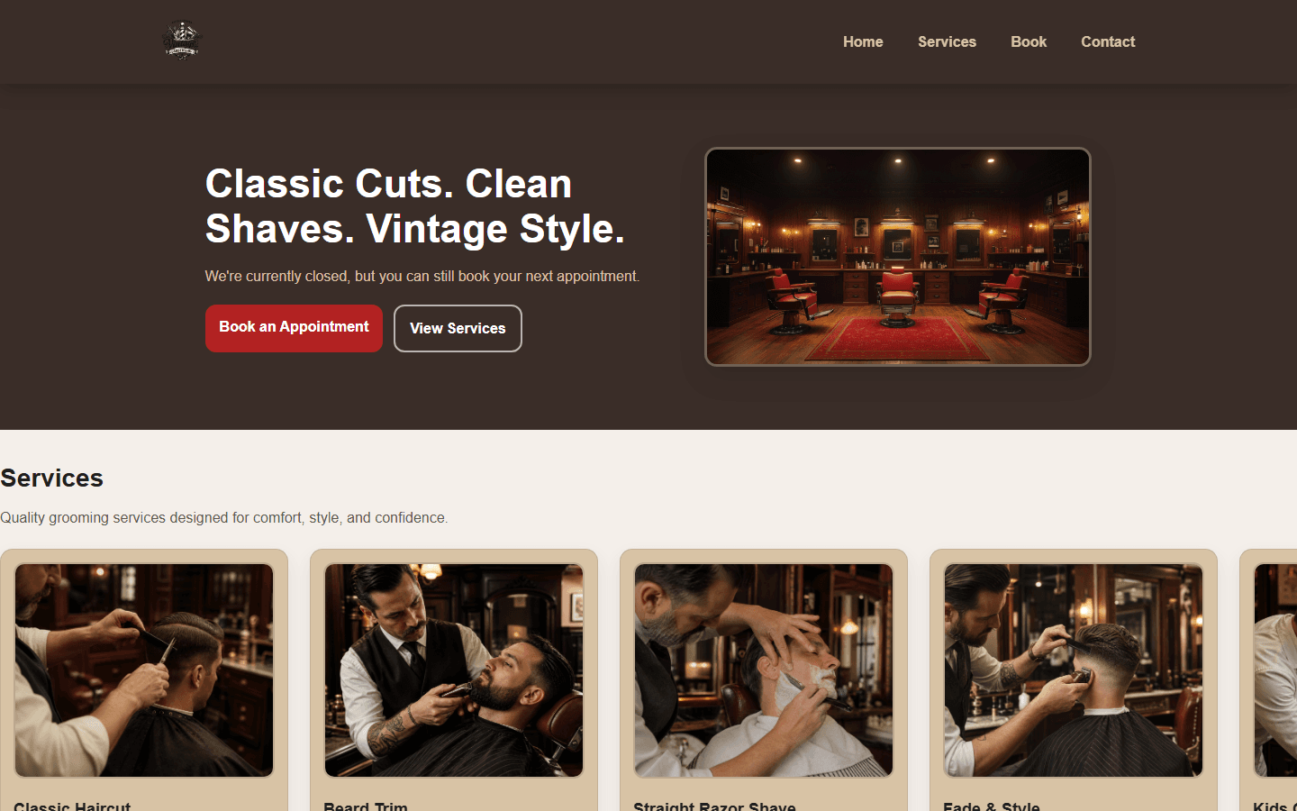 Vintage Barbershop website