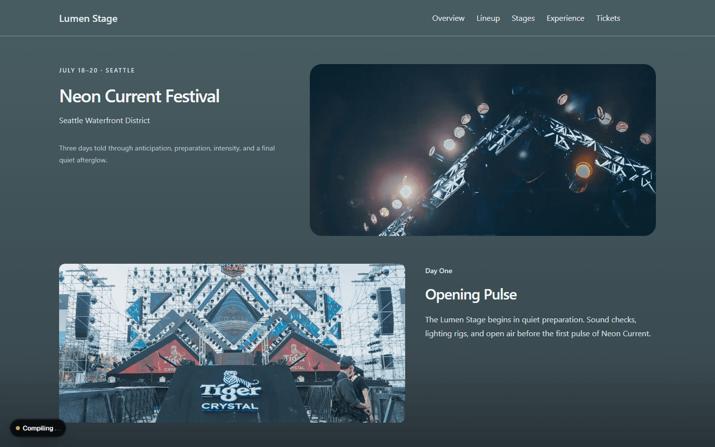 Lumen Stage festival landing page without portfolio controls
