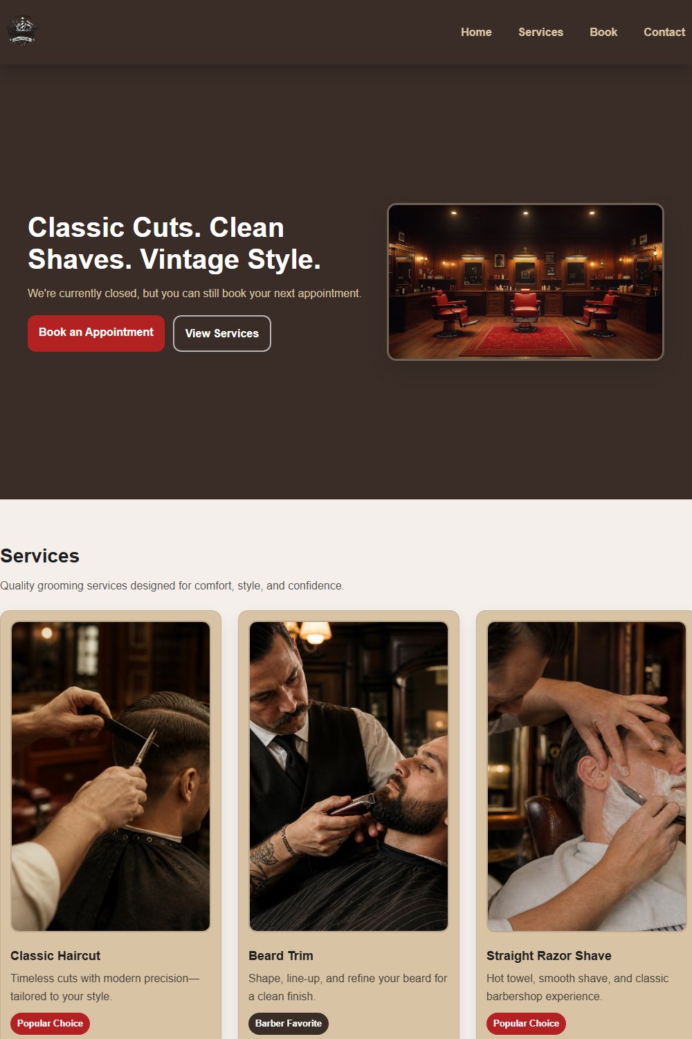 Vintage Barbershop website